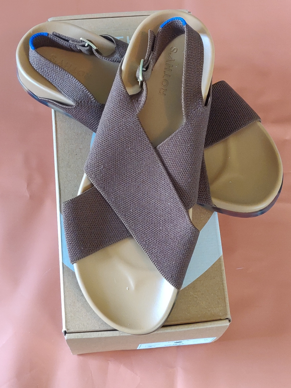 Rothy's Brown Elastic Crossband Slingback Sandals